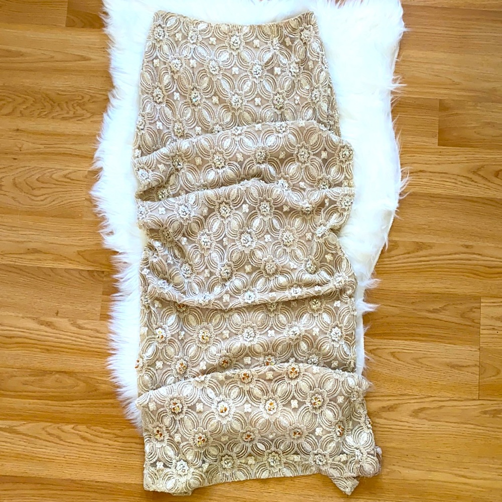 Vintage Chetta B Beaded Maxi Skirt Tan Cream Size 2 Sherrie Bloom Peter Noviello
